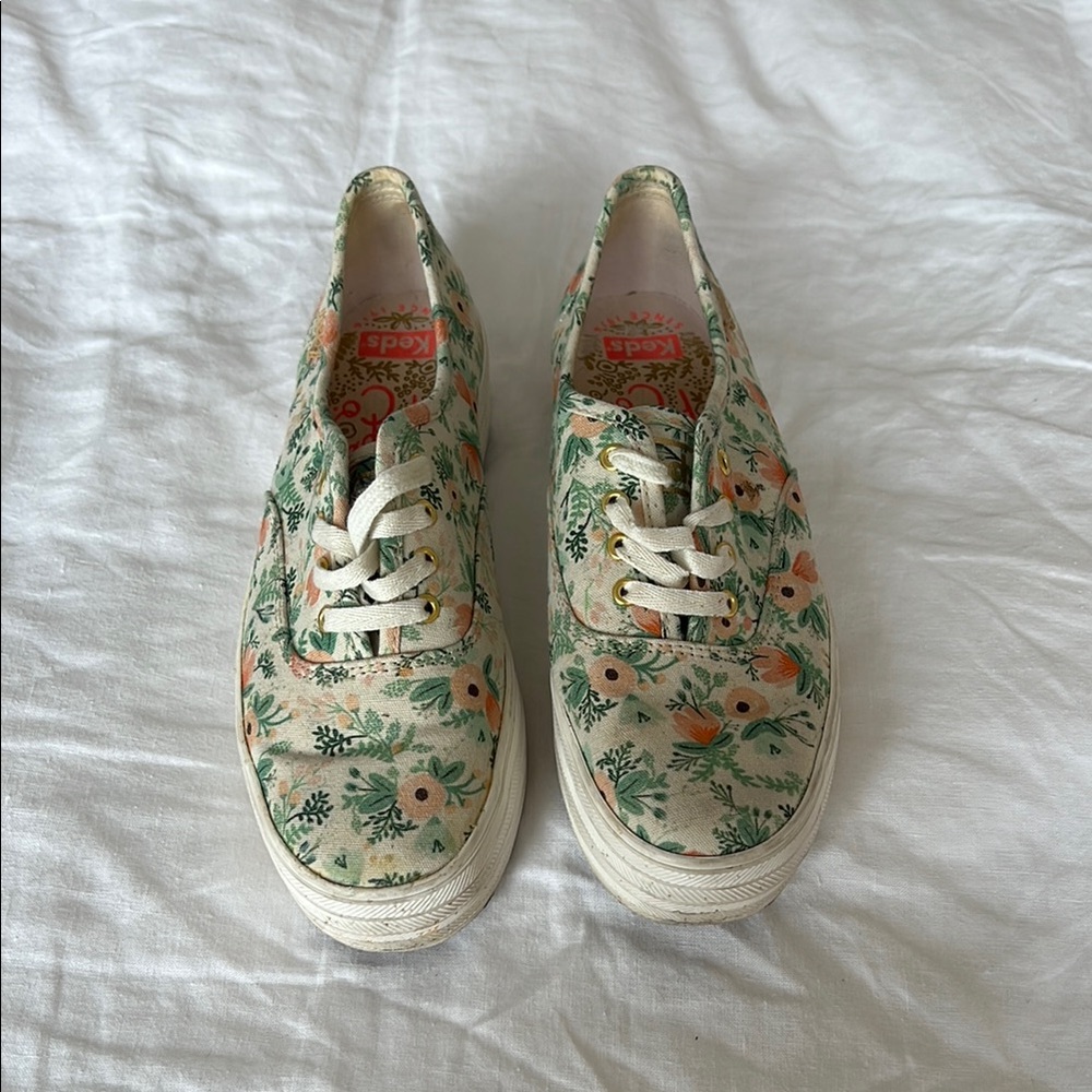 Keds x Rifle Paper Co. Women's Floral Canvas Sneakers - Cream and Green